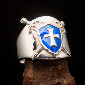 Knights Templar Ring - Blue Shield Cross Sterling Silver