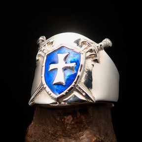 Knights Templar Ring - Blue Shield Cross Sterling Silver