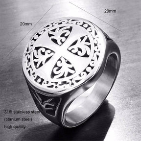 Knights Templar Ring - Cross Silver Seal - Bricks Masons