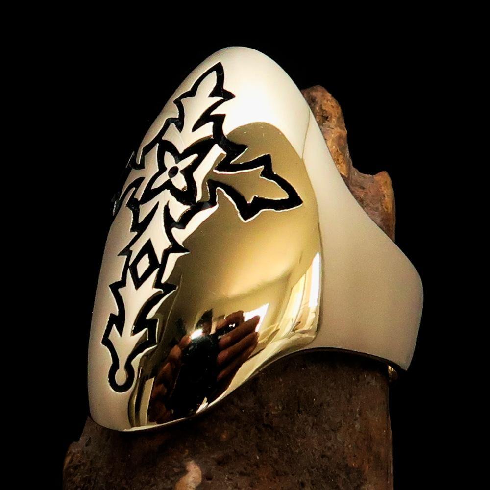 Knights Templar Ring - Gold Brass Ring With Cross