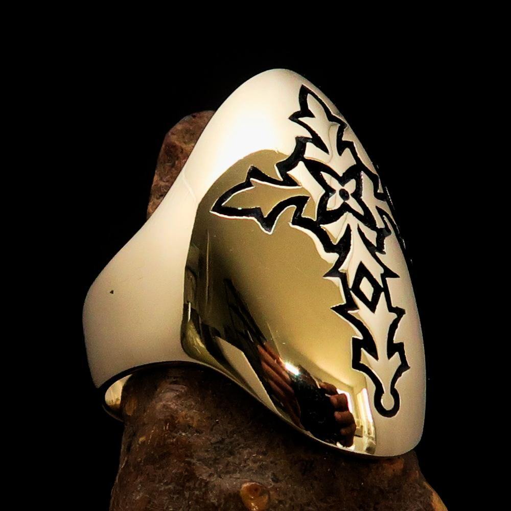 Knights Templar Ring - Gold Brass Ring With Cross