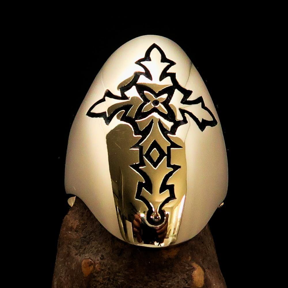 Knights Templar Ring - Gold Brass Ring With Cross