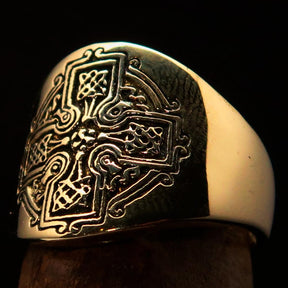 Knights Templar Ring - Gold Cross Antiqued Brass