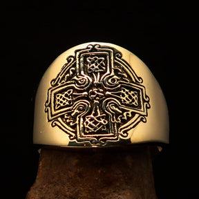 Knights Templar Ring - Gold Cross Antiqued Brass