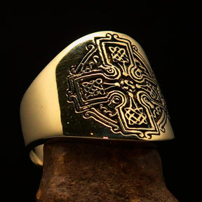 Knights Templar Ring - Gold Cross Antiqued Brass
