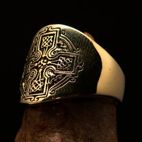 Knights Templar Ring - Gold Cross Antiqued Brass
