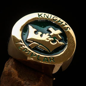 Knights Templar Ring - Gold & Green Solid Brass