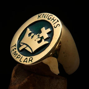Knights Templar Ring - Gold & Green Solid Brass