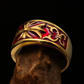 Knights Templar Ring - Gold & Red Brass Cross
