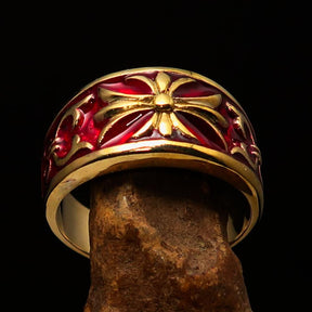 Knights Templar Ring - Gold & Red Brass Cross
