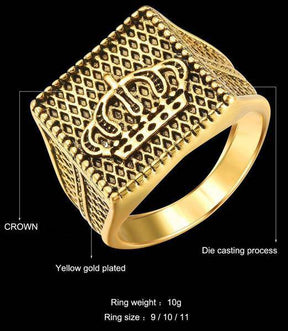 Knights Templar Ring - Golden Royal Crown Knight - Bricks Masons