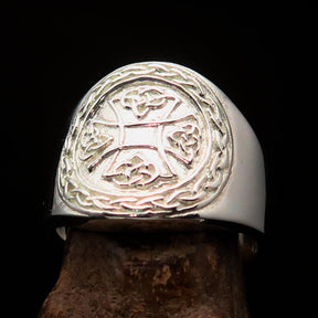 Knights Templar Ring - Polished Cross Sterling Silver