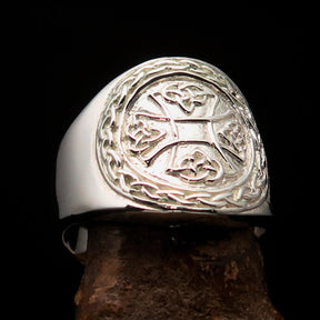 Knights Templar Ring - Polished Cross Sterling Silver