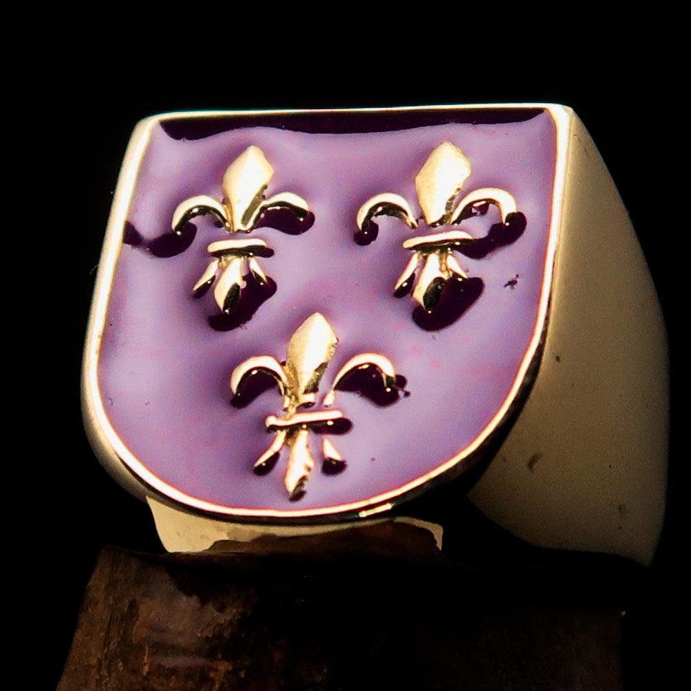 Knights Templar Ring - Purple Fleur De Lis Solid Brass - Bricks Masons