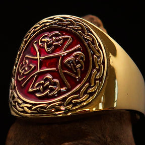 Knights Templar Ring - Red & Gold Cross Solid Brass - Bricks Masons