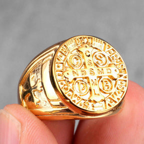 Knights Templar Ring - Saint Benedict Medal cssml ndsmd Black Silver - Bricks Masons