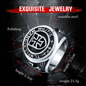 Knights Templar Ring - TEMPLI SIGNVM MILITIE Silver - Bricks Masons