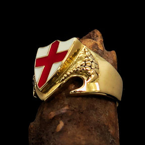 Knights Templar Ring - White & Red Templar Cross Brass