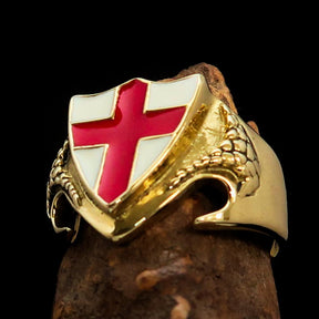 Knights Templar Ring - White & Red Templar Cross Brass