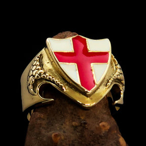 Knights Templar Ring - White & Red Templar Cross Brass