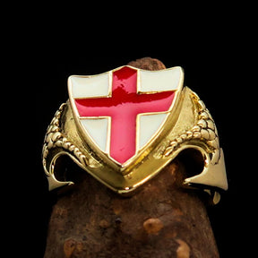 Knights Templar Ring - White & Red Templar Cross Brass