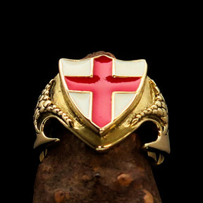 Knights Templar Ring - White & Red Templar Cross Brass