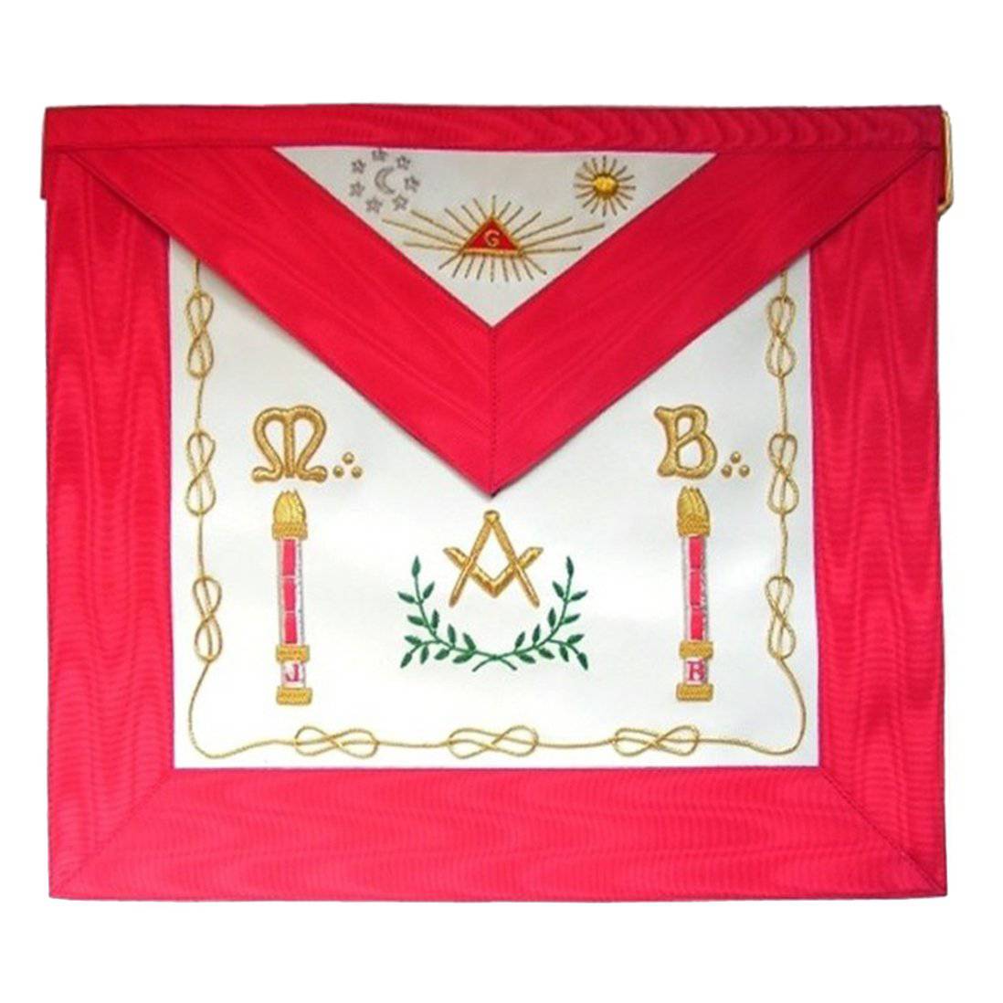 Master Mason Scottish Rite Apron - White & Red Moire Moon & Sun