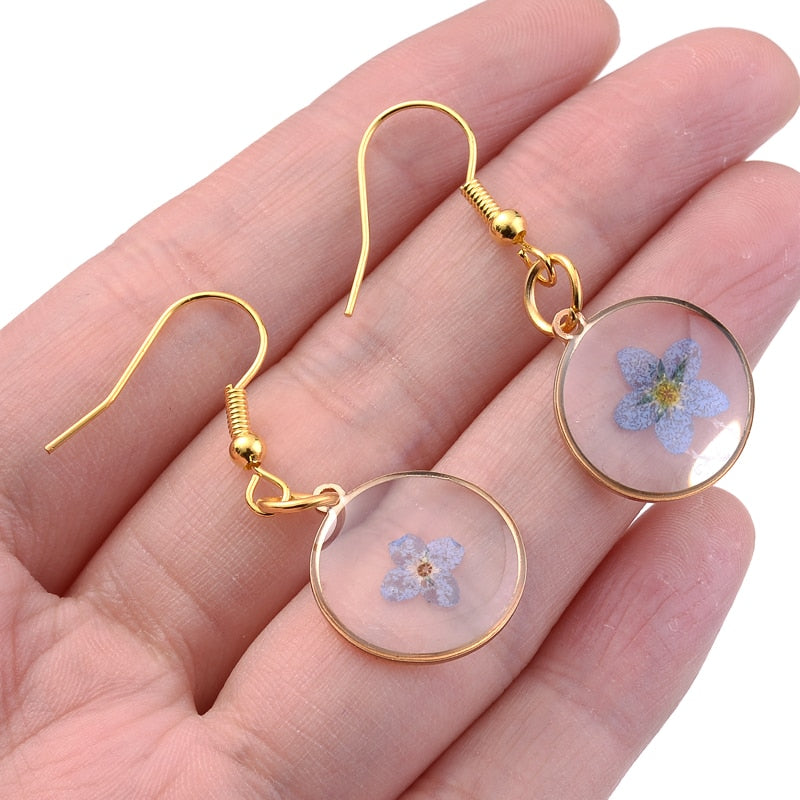 Masonic Earring -  Forget Me Not Flat Round Resin - Bricks Masons