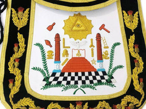 Master Mason Blue Lodge Apron - Black Chenille Square & Compass G - Bricks Masons