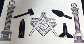 Master Mason Blue Lodge Apron - Navy Blue & White Silk Threads Hand Embroidery - Bricks Masons