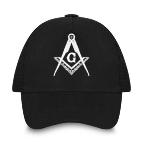 Master Mason Blue Lodge Baseball Cap - Black With White Embroidered Emblem - Bricks Masons