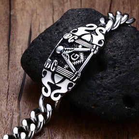 Master Mason Blue Lodge Bracelet - Biker Square and Compass - Bricks Masons