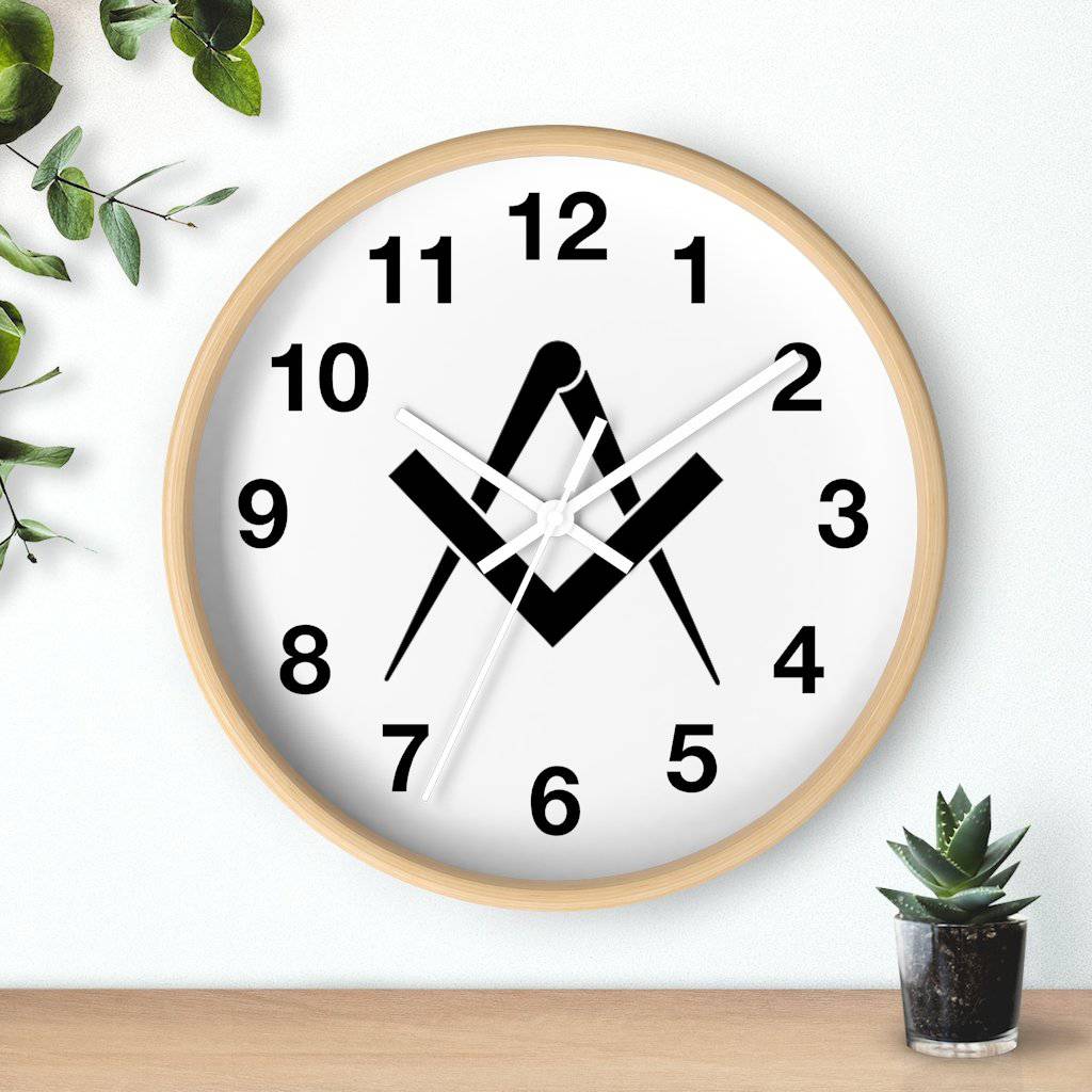 Master Mason Blue Lodge Clock - Wooden Frame Square & Compass - Bricks Masons