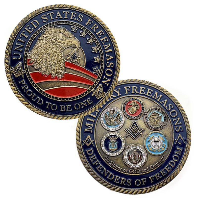 Master Mason Blue Lodge Coin - US Army Navy Air Force Marine Corps Coast Guard - Bricks Masons