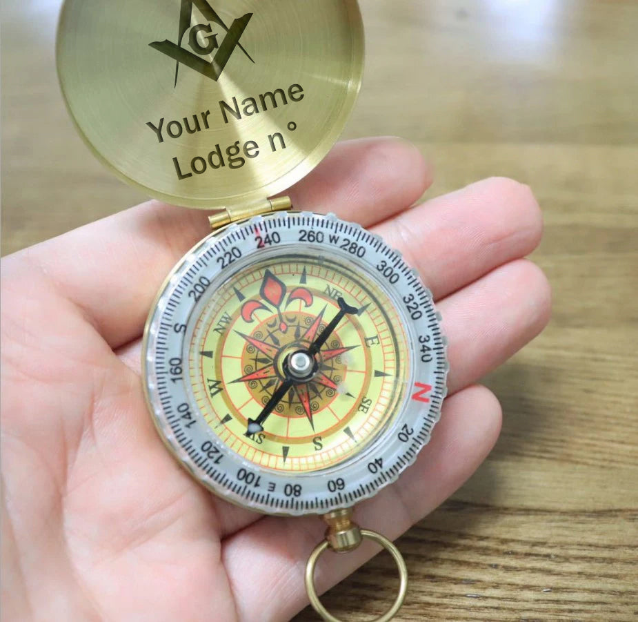 Master Mason Blue Lodge Compass - Gold Plating With Personalization - Bricks Masons