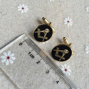 Master Mason Blue Lodge Cufflink - Oval & Gold - Bricks Masons
