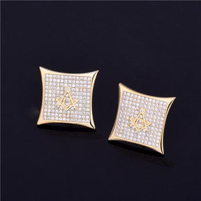 Master Mason Blue Lodge Earring - Gold & Silver Zirconia - Bricks Masons