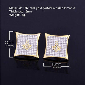 Master Mason Blue Lodge Earring - Gold & Silver Zirconia - Bricks Masons
