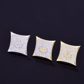 Master Mason Blue Lodge Earring - Gold & Silver Zirconia - Bricks Masons