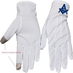 Master Mason Blue Lodge Gloves - Polyester Golden Embroidery Touch Screen Finger - Bricks Masons