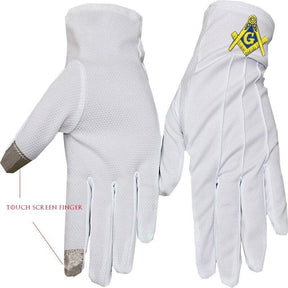 Master Mason Blue Lodge Gloves - Polyester Golden Embroidery Touch Screen Finger - Bricks Masons