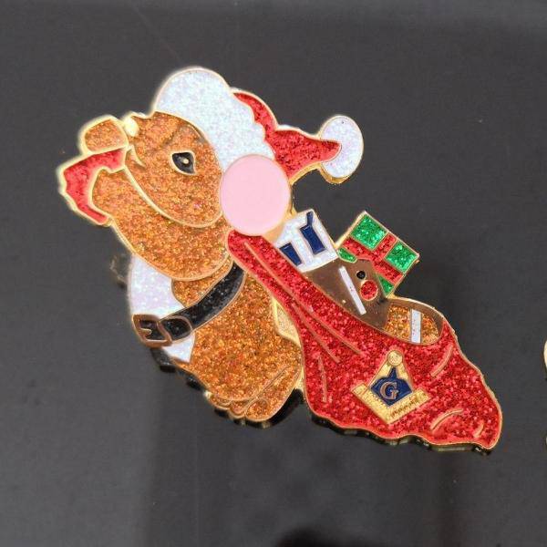 Master Mason Blue Lodge Lapel Pin - Christmas Reindeer Sleigh - Bricks Masons