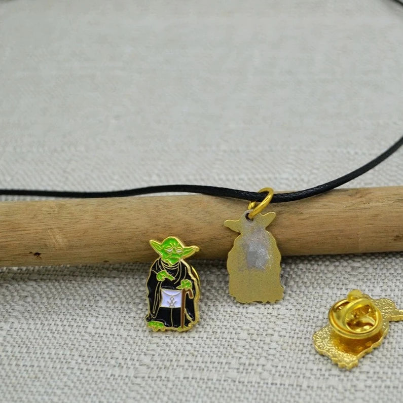Master Mason Blue Lodge Necklace - Gold Plated Mason Apron Yoda Pendant With Leather Chain