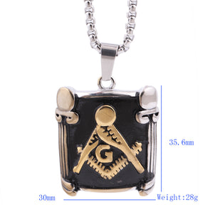 Master Mason Blue Lodge Necklace - Gold Square Compass G Stainless Steel Pendant - Bricks Masons
