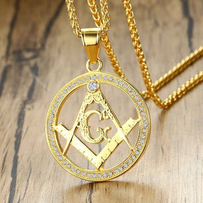 Master Mason Blue Lodge Necklace - Round Square Compass G - Bricks Masons