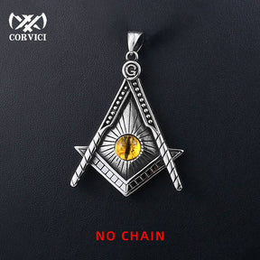 Master Mason Blue Lodge Necklace - Yellow Eye Stainless Steel - Bricks Masons