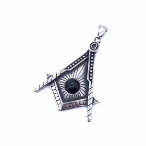 Master Mason Blue Lodge Pendant - Silver Titanium Steel Black Stone - Bricks Masons
