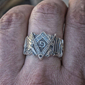 Master Mason Blue Lodge Ring - 3D Square Compass G Stainless Steel - Bricks Masons