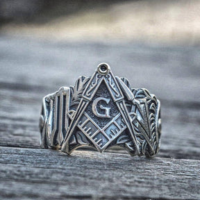 Master Mason Blue Lodge Ring - 3D Square Compass G Stainless Steel - Bricks Masons