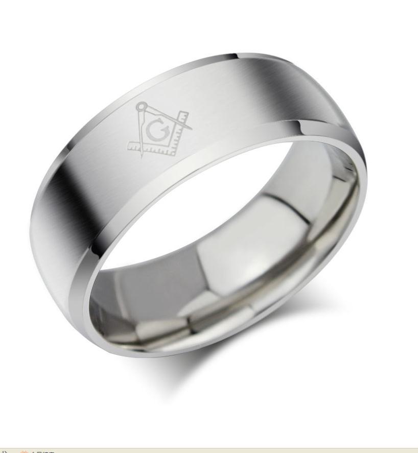 Master Mason Blue Lodge Ring - Le Baiser Square & Compass Smooth Band - Bricks Masons